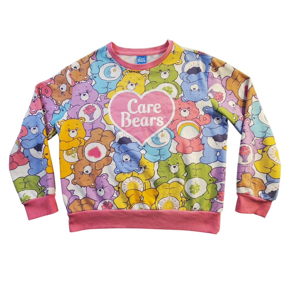 Care Bears All Over Print Pullover Sweatshirt Womens Large Mad Engine Pink AOP